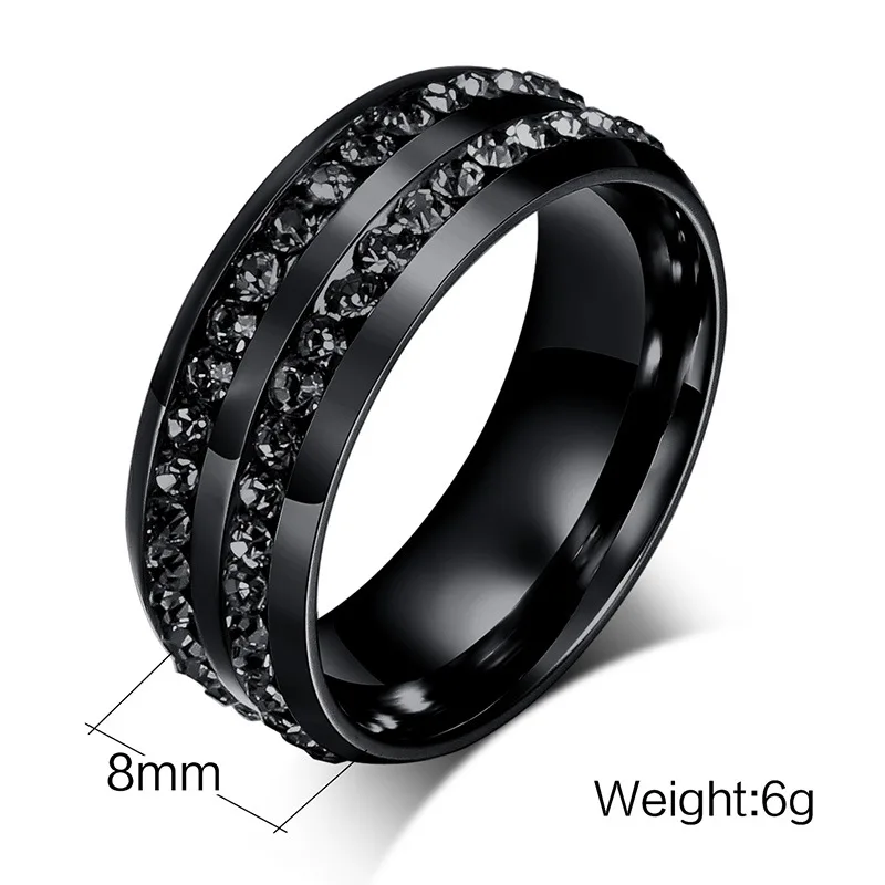 Modyle New Fashion Men Rings Black Crystyal Rings Stainless Steel Men Wedding Rings