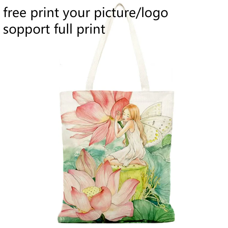 

shopping gift lady picture print logo custom canvas bag pattern customized loaded students book handbags DIY canvas shoulder bag