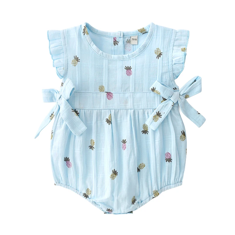 

2019 Summer Baby Girl's Cute Rompers Age For 0-18M, Pure Cotton light blue fly sleeve Clothing With pineapple Pattern of Prints