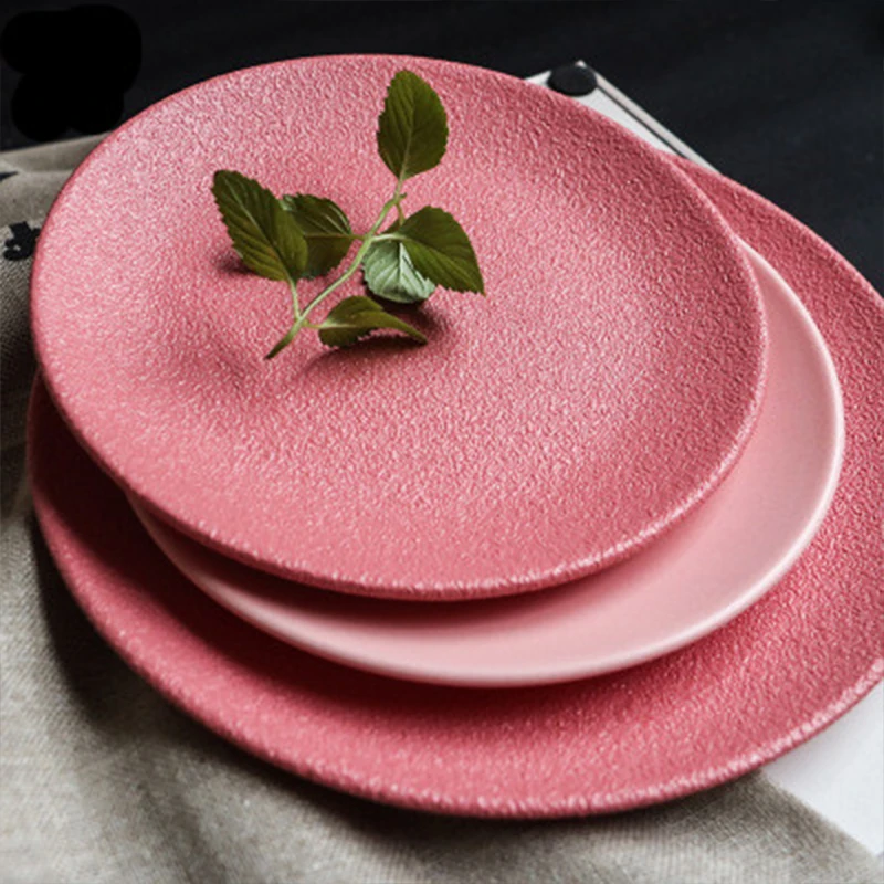 

Macaron dinner plate Ceramic Dinner Plates Beef Plate Tableware Round Solid Color Dessert Dish Creative Tableware Snack Dish