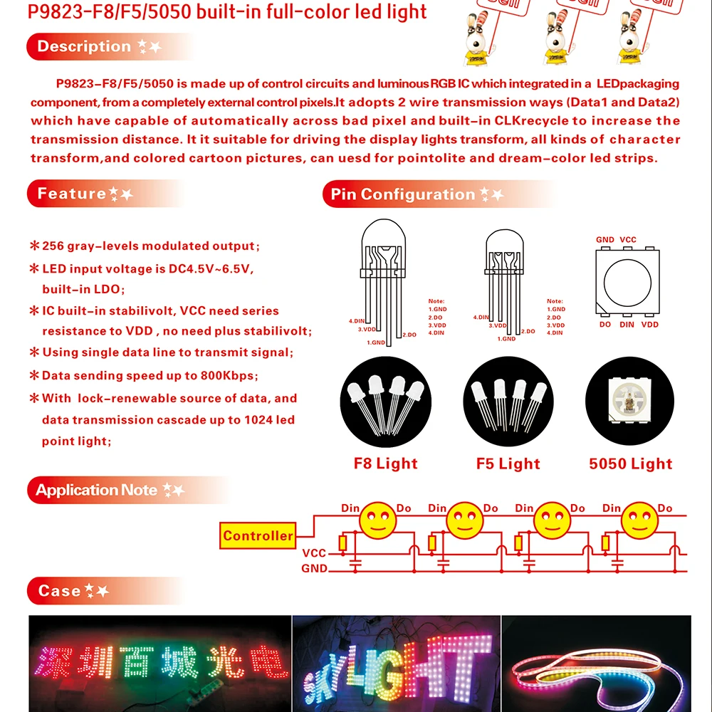 5 1000 шт. DC5V PL9823 F5 мм F8 8 круглая шляпа адресные светодиоды P9823 чипсет RGB полноцветные