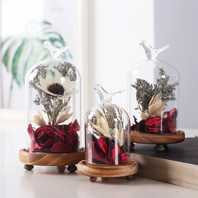 European Style Creative Flower Home Decor Retro Glass Hood Micro Landscape Figurine Crafts