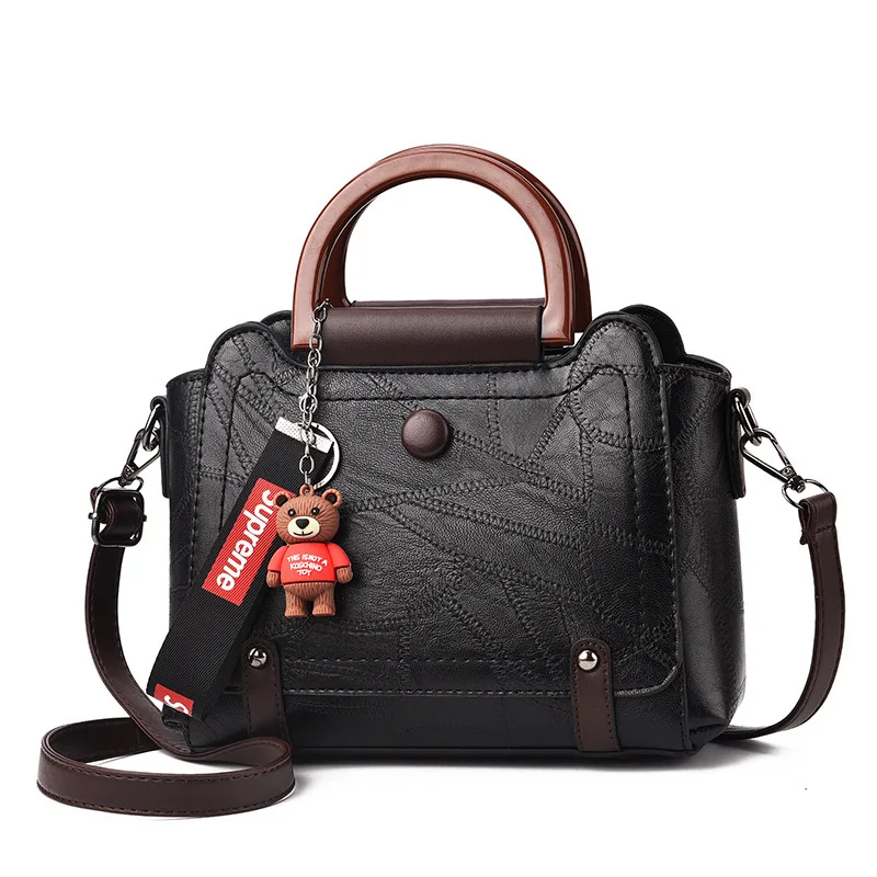 

2019 Top-Handle Bags For Women Luxury Pu Leather Handbags Designer Bear Pendant Crossbody Bags Female Sweet Solid Shoulder Bags
