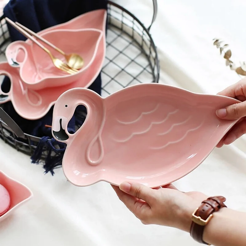 

3D Flamingo Plate Pink Bird Creative Ceramic Dishes Snacks Dried Fruit Plate Dessert Plate DIY Birthday Wedding Party Supplies