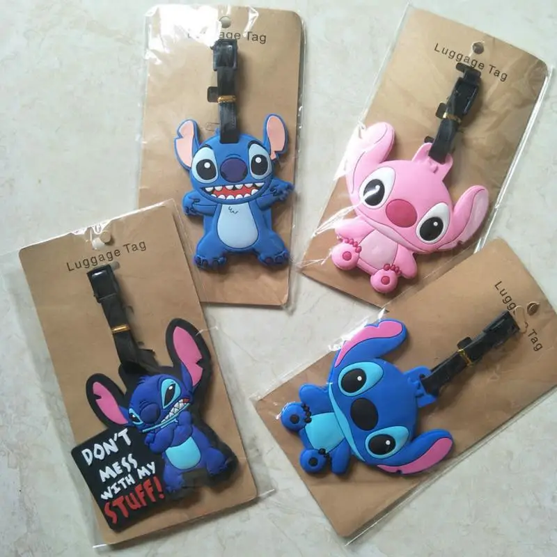 

1 Pc Hot sale Cartoon Lilo and Stitch Luggage Tags Name Address Tel Baggage Labels Travel Accessories Figure Toys gift