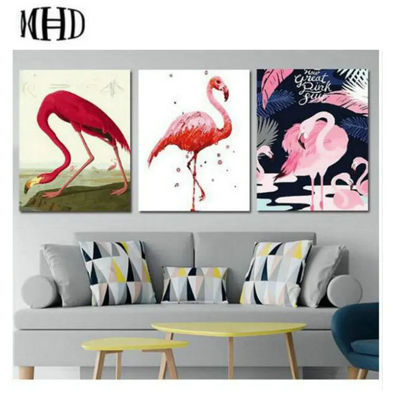 

MHD Flamingo Icon Diamond Painting 1 Set 3 Pieces Diamond Embroidery Full & Round & Square Diamond Cross Stitch Living Room