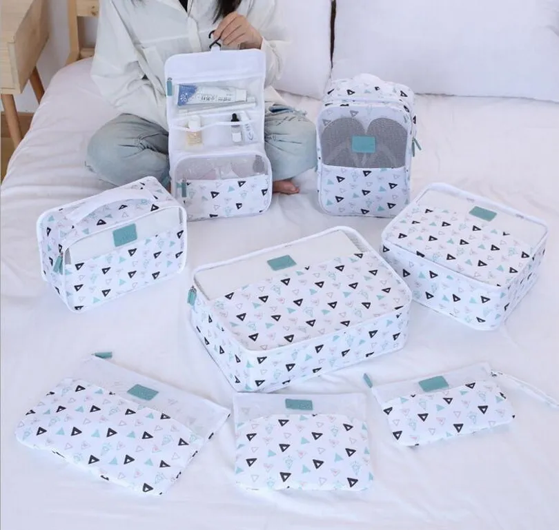 6 قطعة/المجموعة حقيبة مستحضرات تجميل من النيلون التعبئة مكعب السفر حقيبة تخزين كبيرة قدرة أكياس للجنسين الملابس فرز تنظيم بالجملة