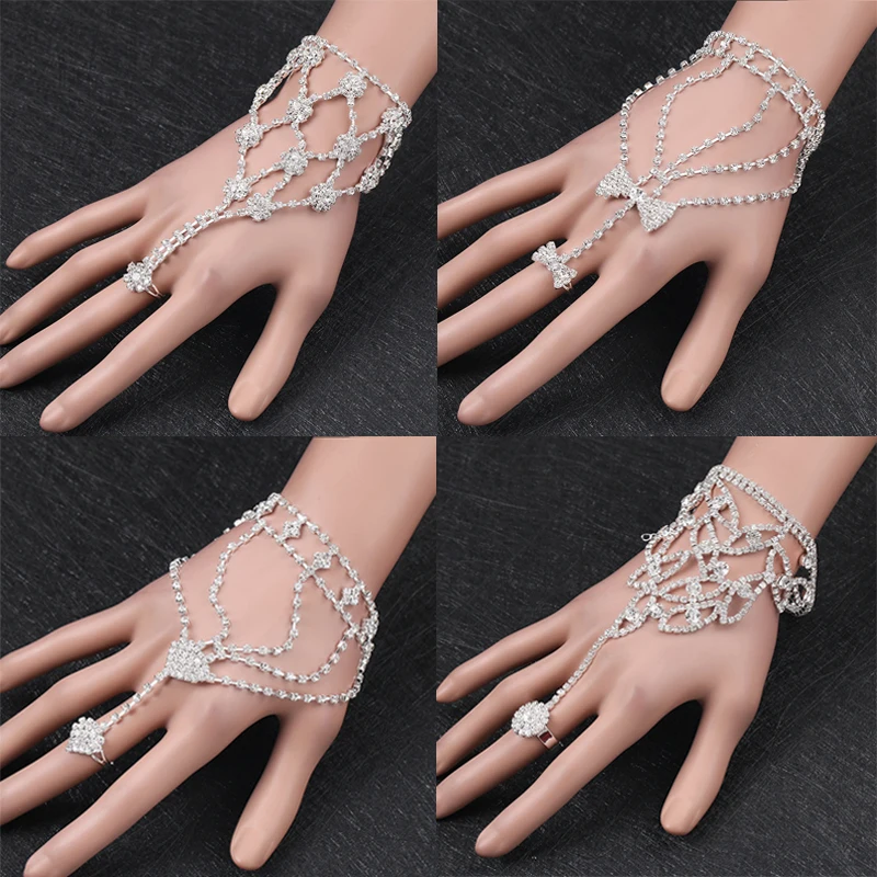 Classic Bracelet Connected Ring Rhinestone Crystal Wedding Wristband Bracelet Bracelet Slave