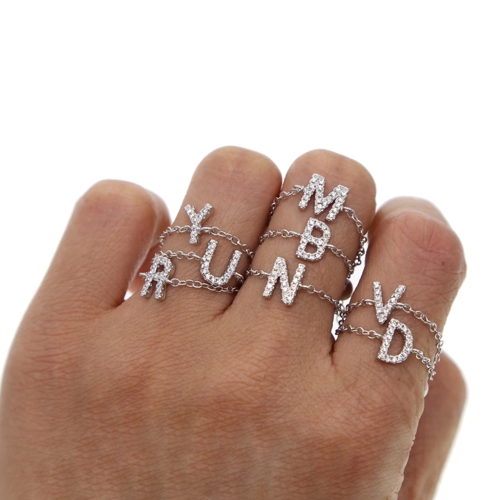 

Tiny chain Personalized chain Alphabet Rings A-Z Initial Name Ring Charm Jewelry New adjust ring for girl women lady Jewelry