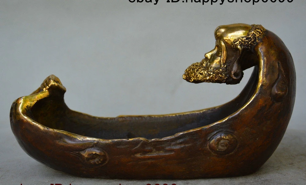 

9" Chinese Bronze Gilt Arhat Damo Bodhidharma Dharma Buddhas Back Incense Burner