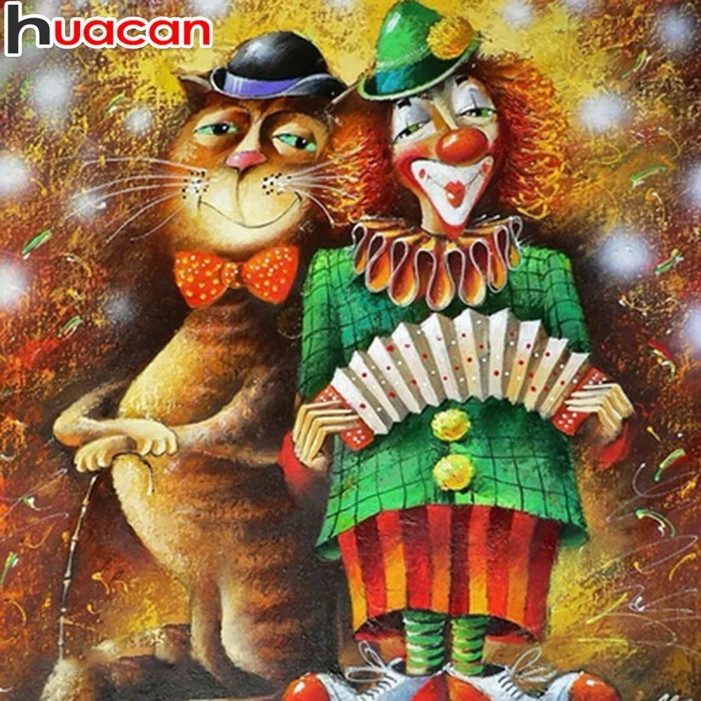 

HUACAN 5D DIY Diamond Painting Cat Christmas Full Drill Square Diamond Mosaic Clown Picture Of Rhinestone Diamond Embroidery