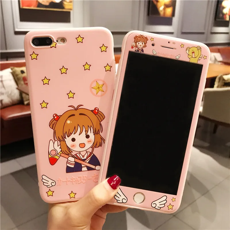 For iPhone XS max XR Cardcaptor Sakura Case + Tempered Glass Screen film Cute Girl Cover for X 6S 6SP 8 8Pus 7P Fudas |