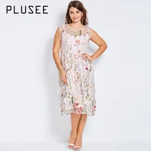 

Plusee Plus Size Bohemian Women Boho 2017 Pink Sexy Floral Embroidery Summer Party Gown Large Size Dress 4XL Plus Size Dresses