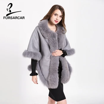 

FURSARCAR Winter Real Fur Coat Elegant Deer Leather Bat Sleeved Style Women's Short Coats Spring And Autumn fur Cape BF-H0004