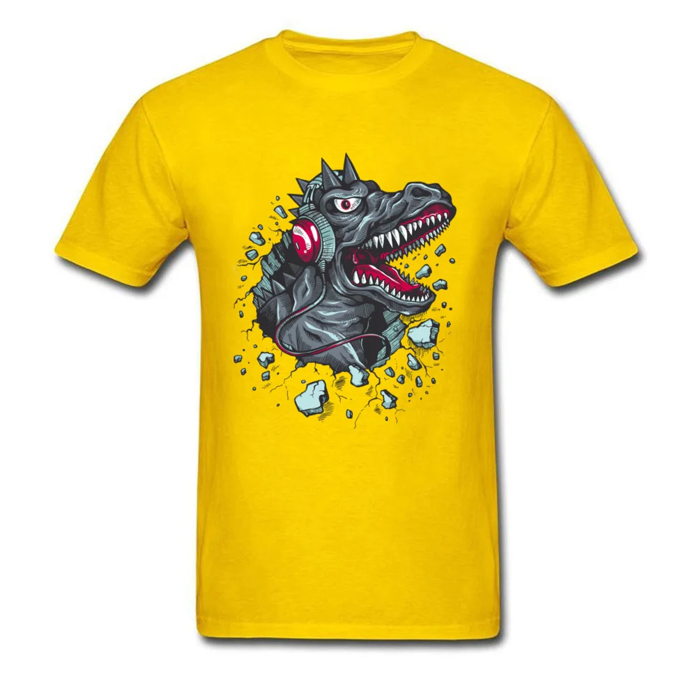 Funny Music Dino Tops Shirt for Boys Funny Fall Crewneck 100% Cotton Short Sleeve T-Shirt Design Tee Shirts Drop Shipping Music Dino yellow
