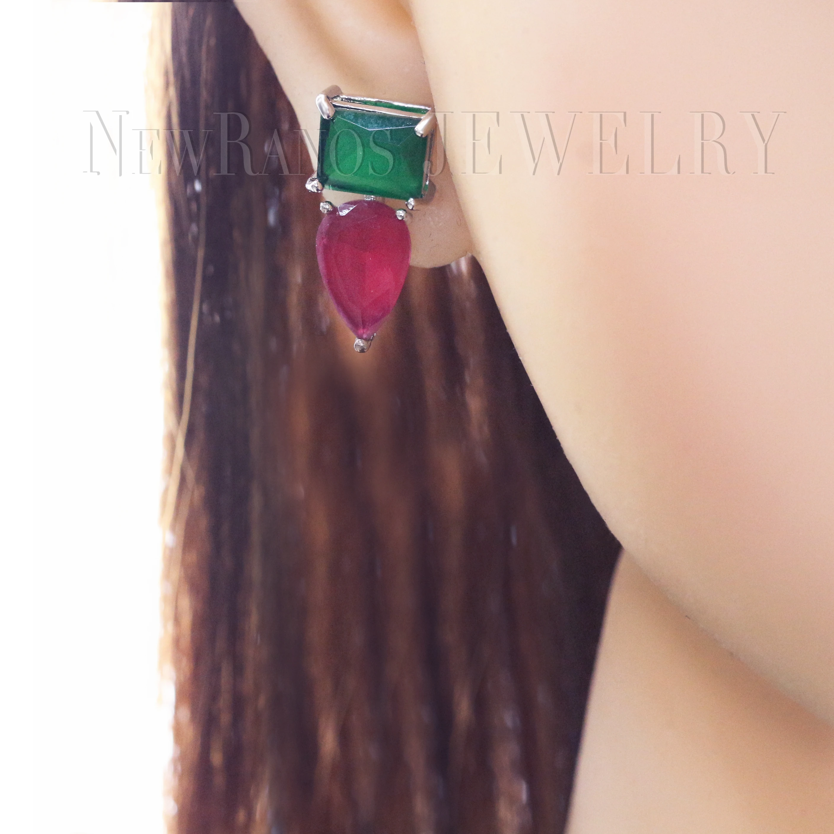 Newranos, серьги с натуральным кристаллом, каплевидный цвет, зеленые серьги-гвоздики с драгоценными камнями, трендовые женские ювелирные изделия, модное ювелирное изделие EFX002524
