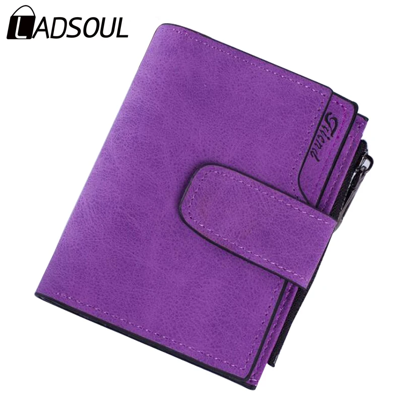  Ladsoul Ladies' Wallets Letter Snap Fastener Zipper Short Clutch Vintage Matte Women Wallet Small Female Purse Short Purse 8441 