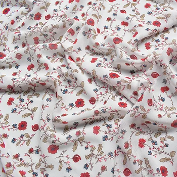 

2019 new high-twist chiffon fabric summer print fabric white background floral soft high-grade clothing