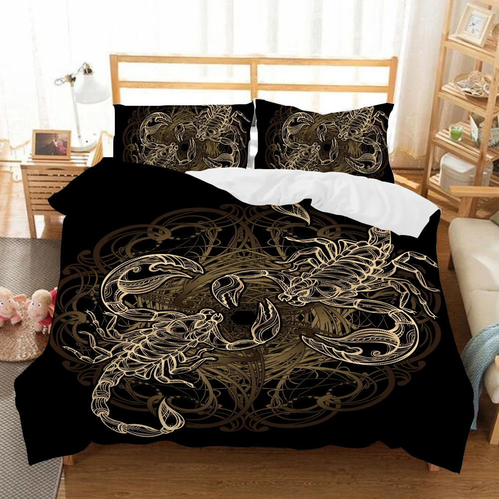 Us 41 48 32 Off Gold Scorpion Bedding Set Single Double Queen King Meteor Scorpio Duvet Cover Constellation Bed Set Bohemian Black Bedclothes In