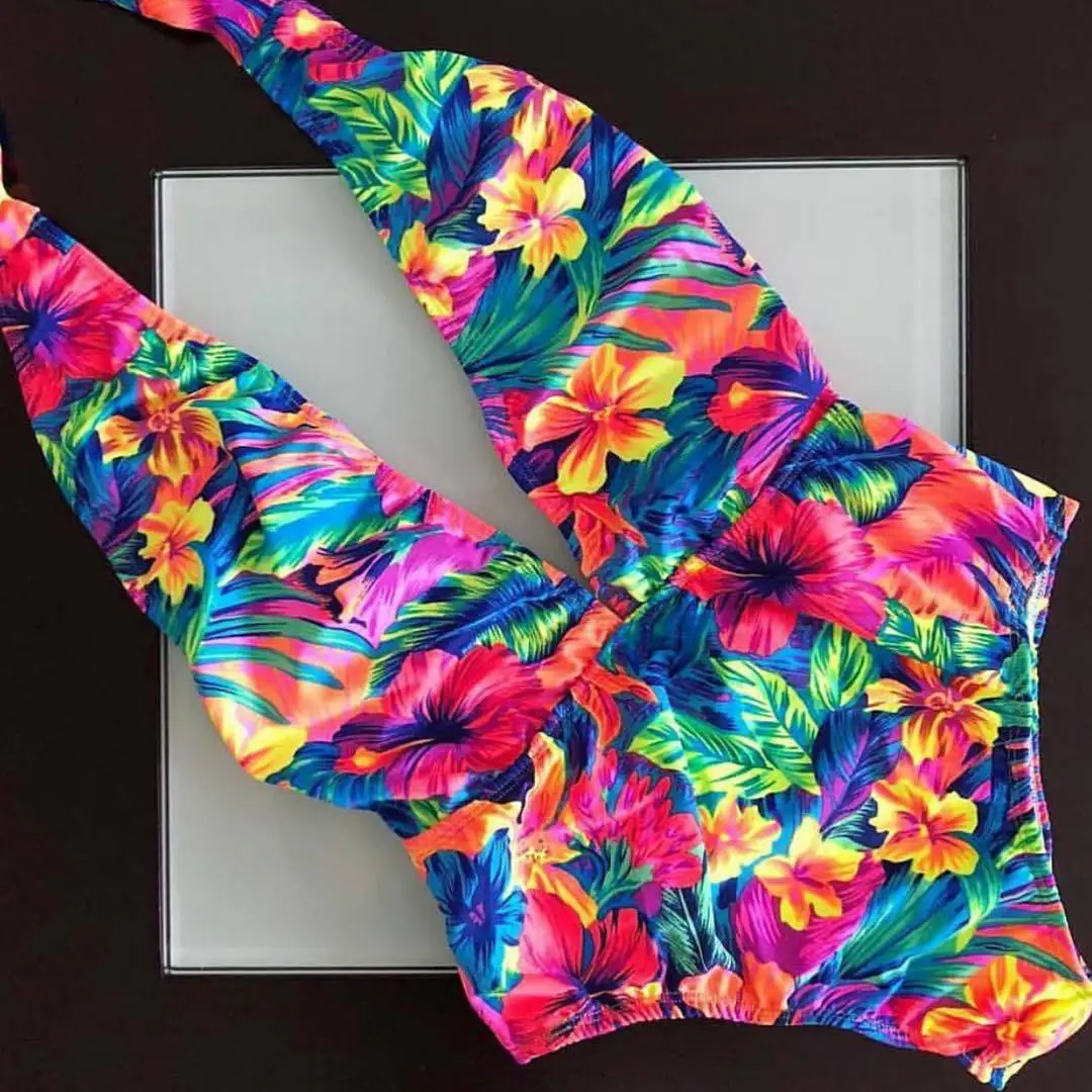 

2019 Sexy One Piece Swimsuit Women Swimwear Push Up Monokini Vintage Bodysuit Print Beach Wear Bathing Suit High Waist Swimsuit