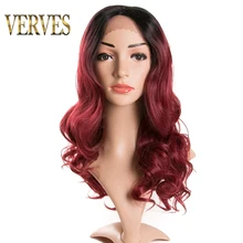 VERVES кружевной передний Омбре парик 20 дюймов длинные волнистые бордовые синтетические парики для женщин