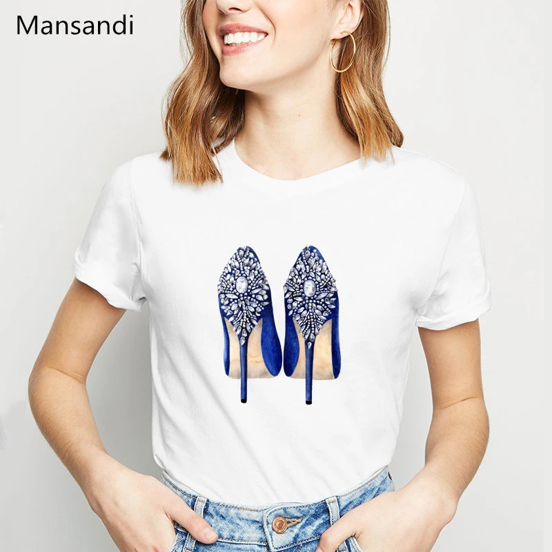 

High heel paradise Print T Shirt women Pretty Rivet Shoes Art Design vogue tshirt female harajuku shirt summer tops t-shirt