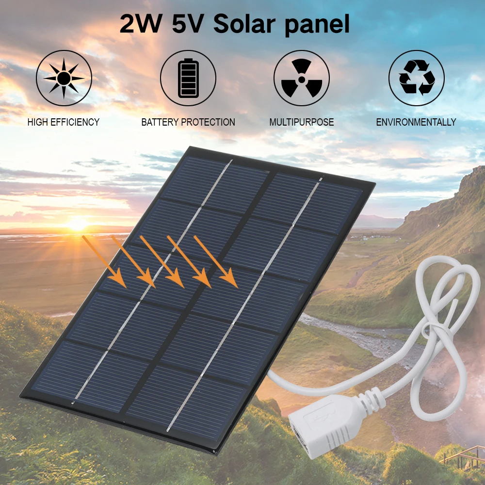 

Outdoor USB Solar Panel 2W 5V Portable Solar Charger Pane Climbing Fast Charger Polysilicon Tablet Solar Generator Travel