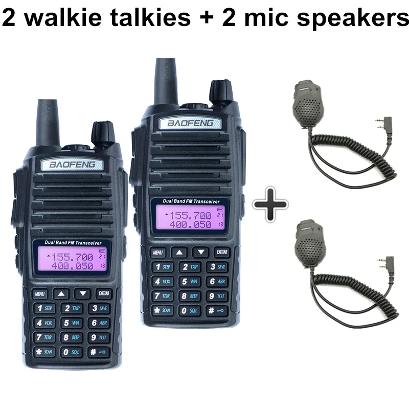 2 шт. Baofeng UV-82 дальность 8 Вт портативная рация двойной PTT портативный UV 82 двухстороннее радио FM радио Ham Hf трансивер UV82 CB радио - Цвет: Add 2 mic speakers
