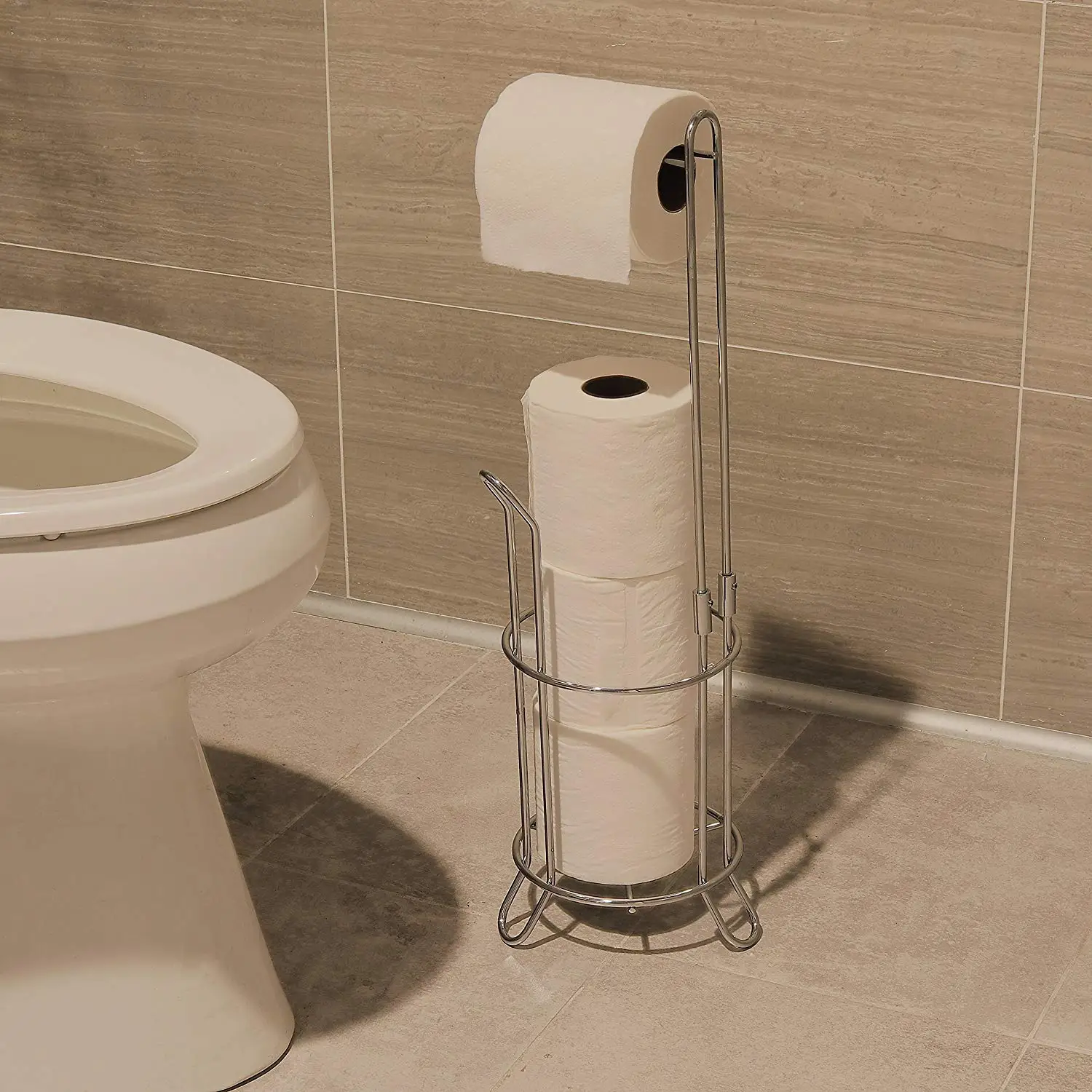 Отдельно стоящий держатель рулона туалетной бумаги и диспенсер для ванных комнат Серебряная подставка для унитаза с дополнительным рулоном для хранения до 4 рулонов