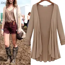 Women Fashion Cotton Top Thin Blouse Long Sleeve Summer Cardigan Sweater Coat Big Size Flounce Laipelar
