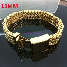 Punk Gothic Jewelry Gold Tone 316L Stainelss Steel Men Boys Curb Chain Bangle Bracelet High Quality Best Selling ,8.5″ *13mm