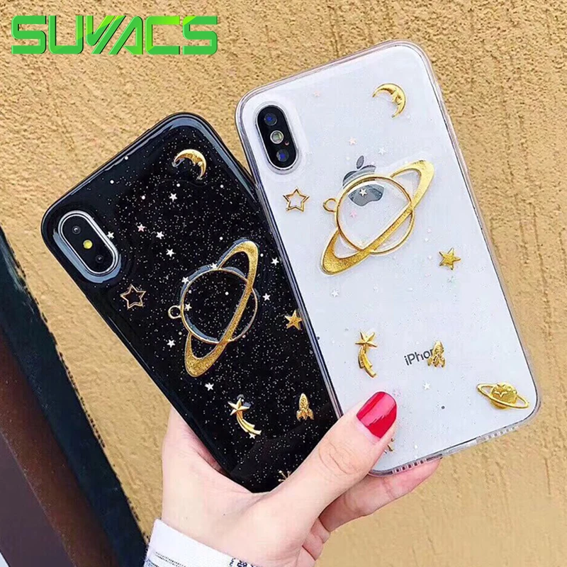 

SUYACS Phone Case For iPhone 6 6S 7 8 Plus X XS MAX XR Hot Glitter Powder Star Planet Transparent Soft TPU Phone Cover Cases
