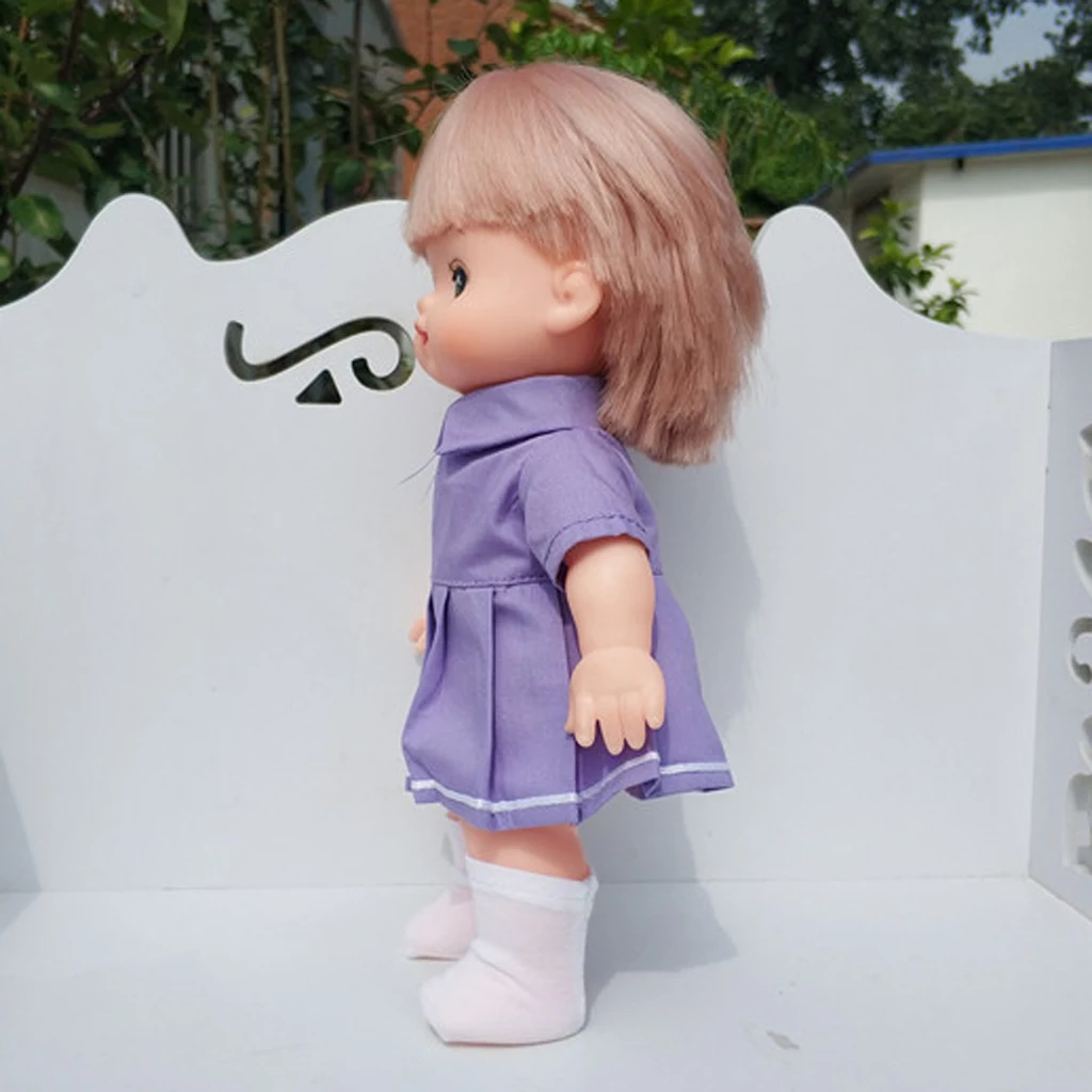 3pcs Purple Clothes Suit for Mellchan Baby Doll 9-11inch Girl Doll Dress Skirt Socks Clothing Accessories