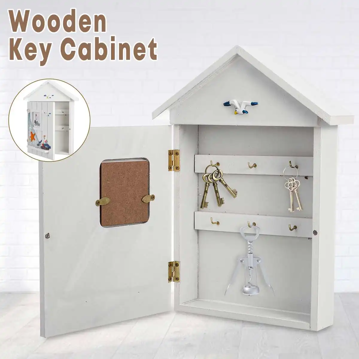 

Wooden Mediterranean Style House Shape Key Box Houlder Organizer Wall Hanging 18x5x30cm Home Storage & Organization