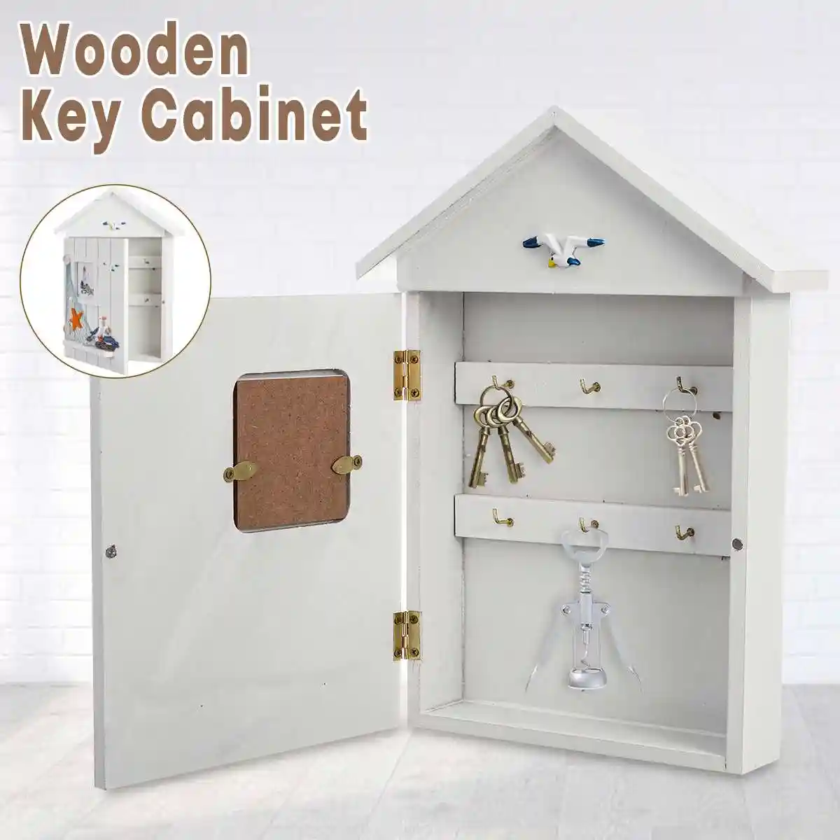 Vintage European Style Wooden Key Storage Key Holder Box with