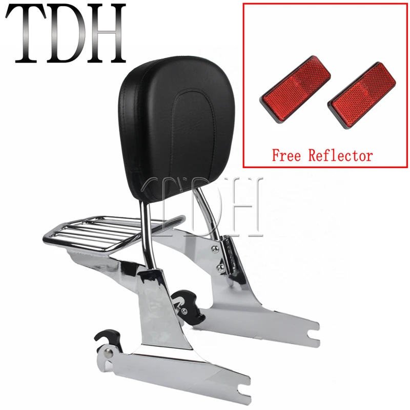 Motorcycle Chrome Sissy Bar Backrest Luggage Rack Detachable Holder For