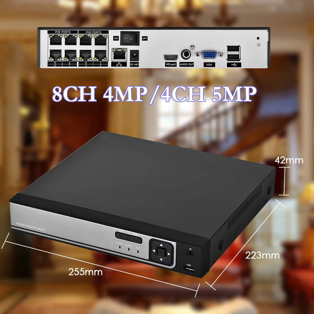 AZISHN H.265 48 В POE NVR 4CH 5MP/8CH 4MP аудио наблюдения безопасности IP камера CCTV системы ONVIF P2P сетевой видеорегистратор