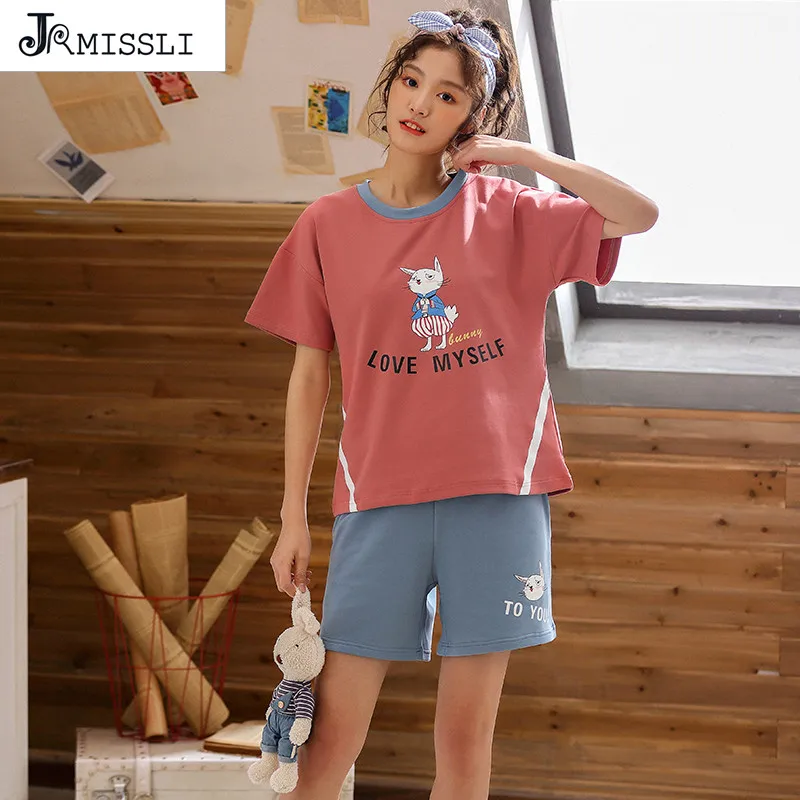 

JRMISSLI Sleepwear Suit For Women Cotton Animal Pijama Set Pyjama Suit Summer Home Clothing Set