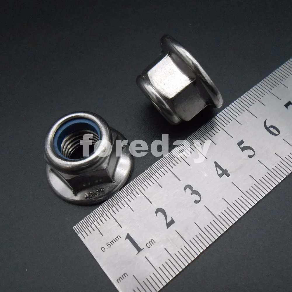 100pcs X 304 Stainless Carbon Steel M12 Nylon Insert Hex Flange Lock