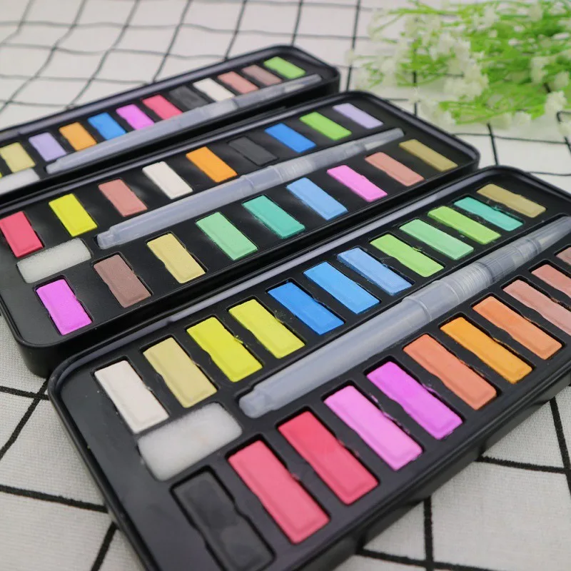 

Solid Water Color With Iron Box For Student Portable Painting Supplies 12/18/24 Colors Water color set for beginners