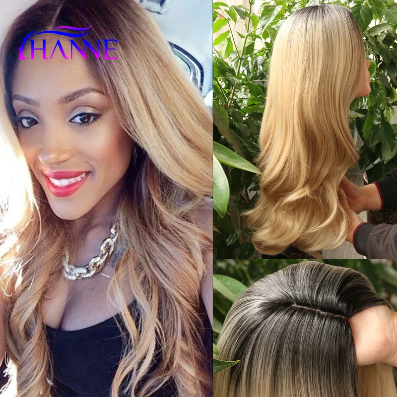 

Hot sale Black to blonde Synthetic Hair Wigs For Black Women ombre black to 27# wave Heat Resistant Freetress Hair Synthetic Wig