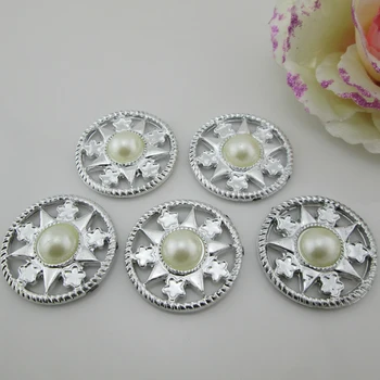 

(PB138 35mm)100pcs New Style Round Plastic Ivory Pearl Flatback Flower Belt Buckle