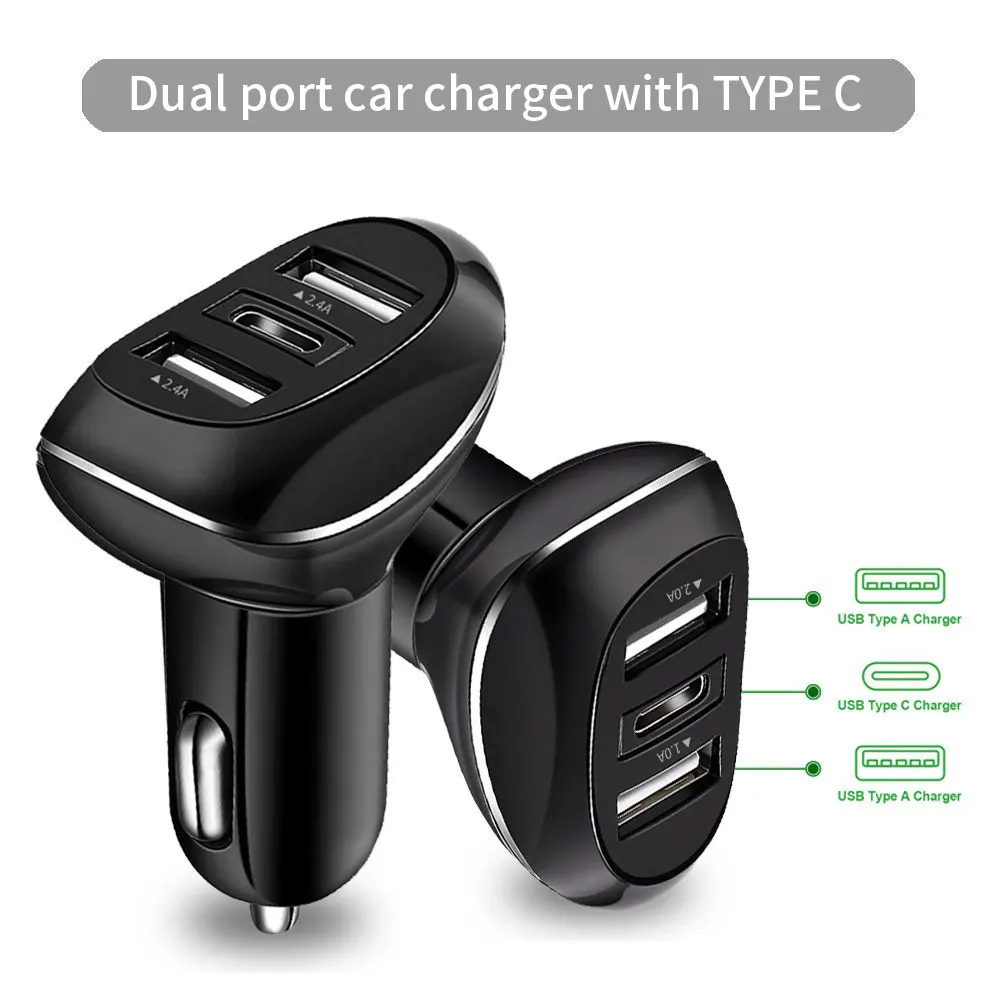 Topzero Type C Car Charger 4.8A 3.1A Car Dual Usb Charger for Xiaomi