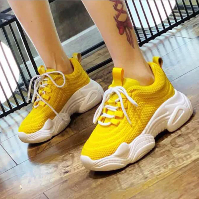 

Women's Mesh Yellow Luxury Fashion Casual Shoes Spring and Autumn New Best Selling Simple Solid Color Comfortable Sports Shoes
