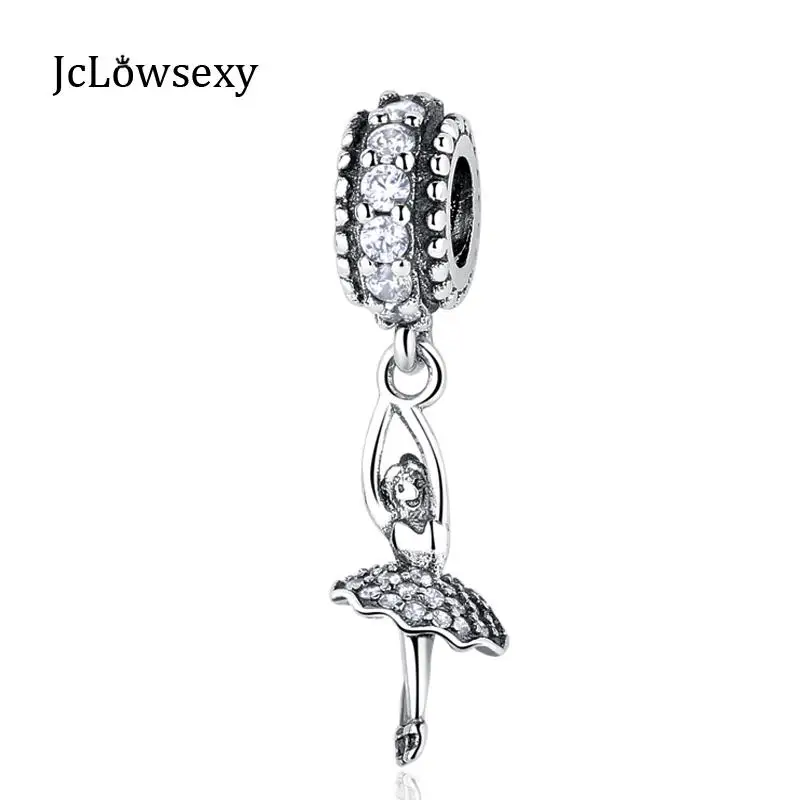 

Authentic 925 Sterling Silver Crystal Ballerina Hanging CZ Crystal Dancing Girl Charm Beads Fit Pandora Bracelets DIY Jewelry