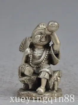 

China Chinese Buddhism Silver Jigong Buddha Monk drink Seat Gourd Statue