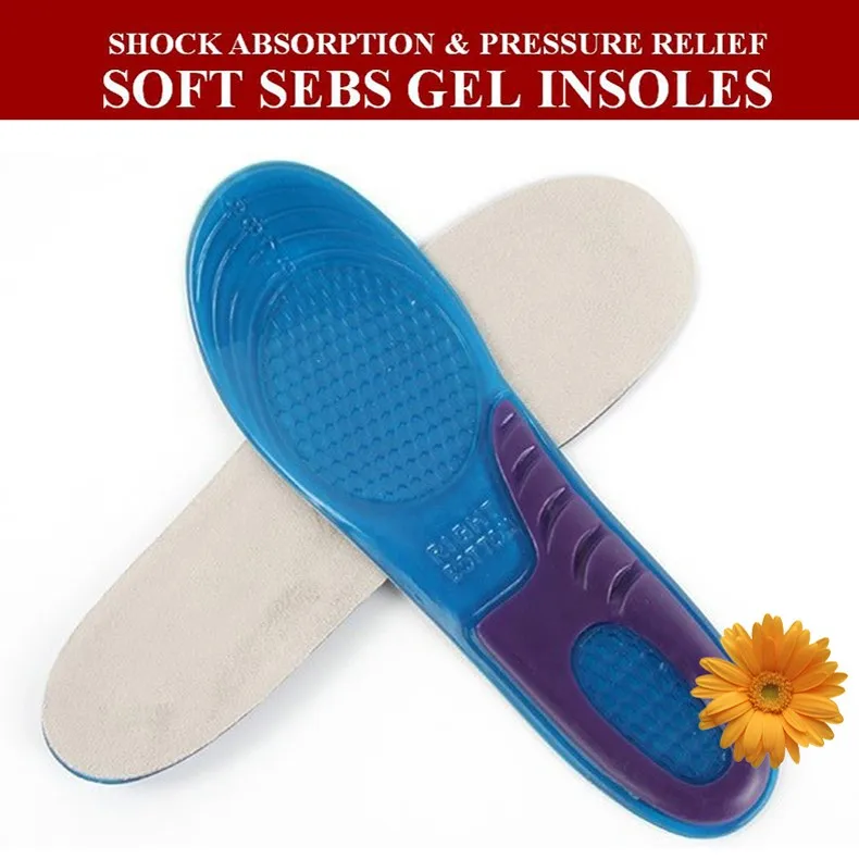 Hiking Feet Care Gel Insoles Inserts Men Athletic Shoes Cushion Women Football Sports Soles Shock Absorbing Silicone Gel Insoles 2 Sizes SMALL LARGE Cut to Fit