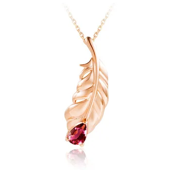 

S925 Sterling Silver Necklace Pendants For Women Feather Natural Water Drop Ruby Fine Jewelry Creative Necklace Accessories