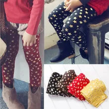 Весенне-осенняя одежда, брюки корейские леггинсы для девочек с золотыми звездами детские штаны красный, черный, кофейный хлопок