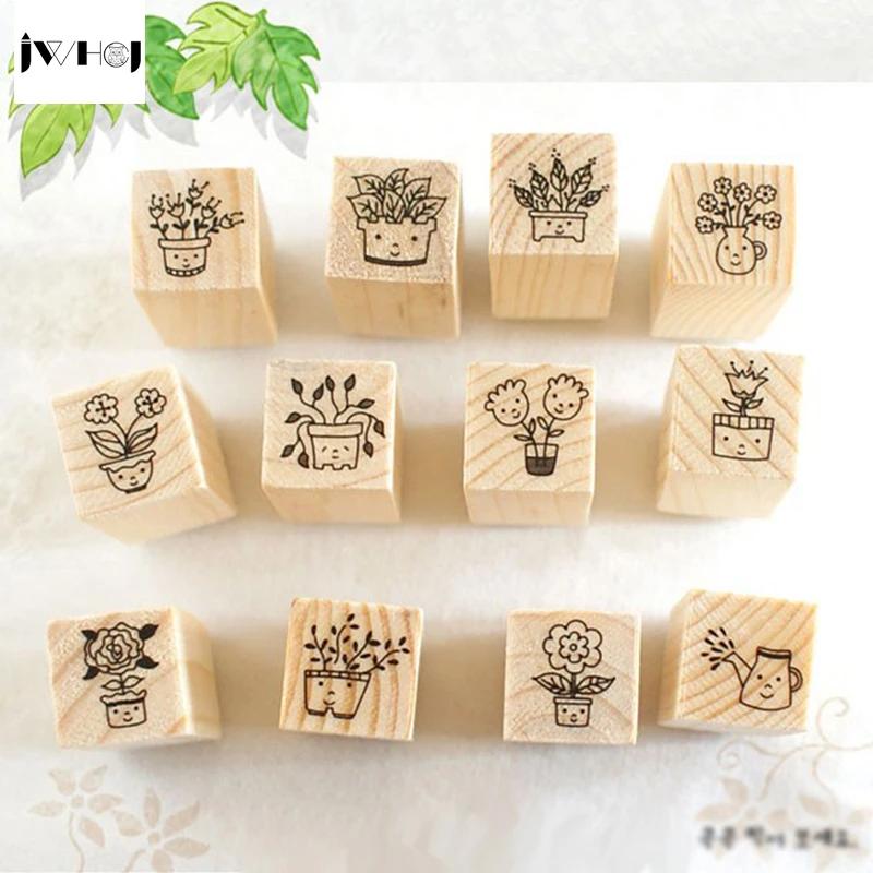 JWHCJ (12 PCS/set) Mini Cute Smiling girl DIY wooden rubber stamp set